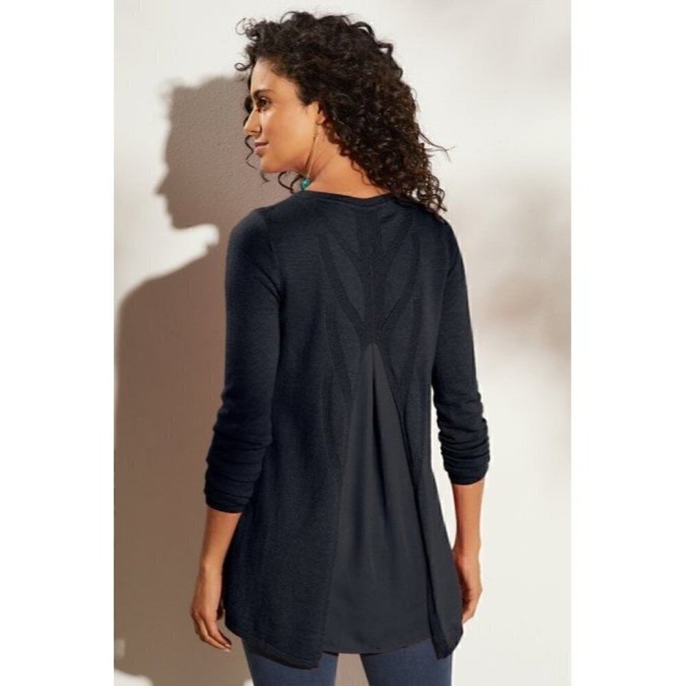 Soft Surroundings Mixed Media Sweater Womens PM Black Chiffon Back Wool Alpaca